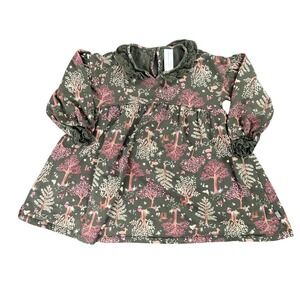 Modern Moments Gerber Woodland Forest Print Dress Ruffle Collar Toddler Girls 2T